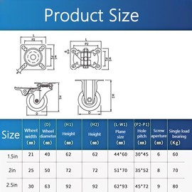 CYILIUEN 240 kg Load Heavy Duty Castor Wheels 1.5 in 40 mm with 304 Stainless Steel M6 Screws Wear-Resistant Silent Caster Wheels for Moving Furniture