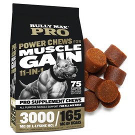 Bully Max 11-in-1 Muscle Gain Power Chews - High Protein Dog Supplement with Amino Acids - Healthy Treats for Puppy & Adult Dogs - Premium Muscle Builder for All Breeds - 75 Tasty Soft Dog Chews