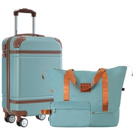 Merax Carry On Luggage 20 Inch Suitcase with Spinner Wheels, Hard Shell Vintage Luggage Set with Duffel Bag (Green)