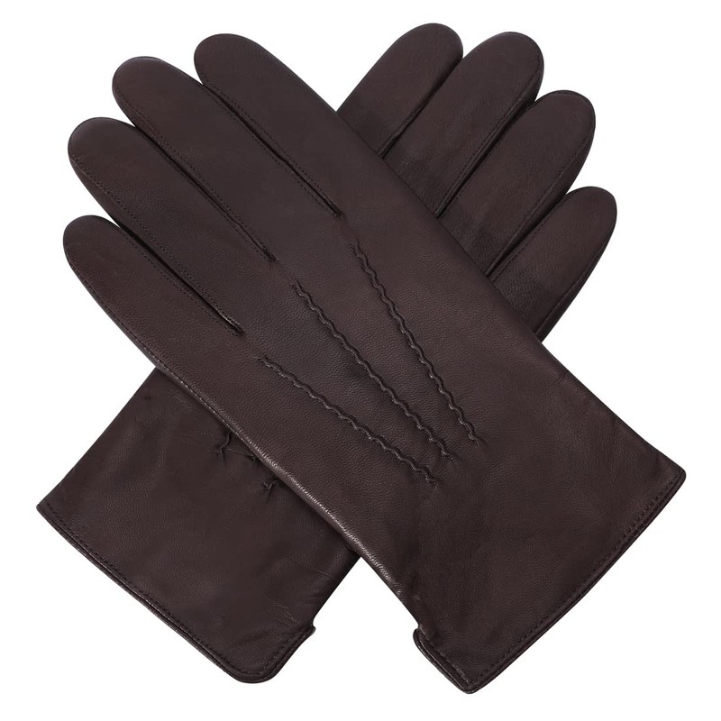 Harssidanzar GM040EU Men's Leather Gloves Fleece Lining Touchscreen, brown