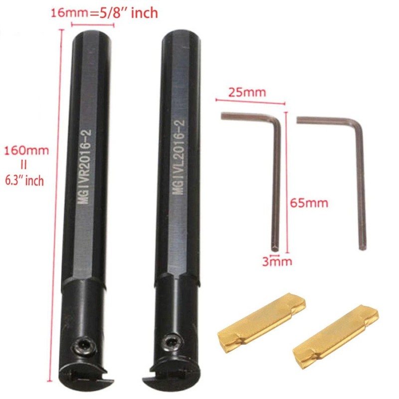 ASZLBYM 2PCS 5/8" MGIVR2016-2 MGIVL2016-2 Lathe Boring Bar Grooving Cut-Off