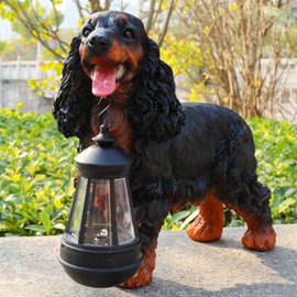 Garden Dog Statues Outdoor Decor, Solar Lights Outdoor Cocker Spaniel Figurine Garden Decorations Solar Dog Ornaments for Patio, Lawn, Yard Art Decoration, Housewarming Garden Gift