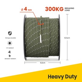 BROTREE Tent Guy Rope 4mm 50m Reflective Guy Line Heavy Duty Guide Rope with 10Pcs Aluminum Tensioners for Tent Gazebo Awning Camping (Army Green)