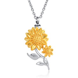 OutstandLong Sunflower Cremation Jewelry Urn Necklace for Ashes Holder Keepsake Memorial Locket Stainless Steel Pendant