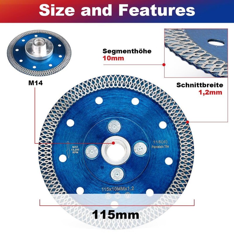 Solidure Extra Thin Diamond Cutting Disc 115mm x M14 Turbo