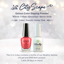 SNS Nail UV Gel and Nail Polish Lacquer Combo - Powder Room Pink (Pink/Rose, Cream) - Long-Lasting Nail Color, Gel & Lacquer Duo Lasts 14 Days - UV Lamp Required - 0.5 fl oz