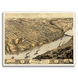 Magnet 1869 Kansas City Missouri Vintage Old Panoramic City Map Magnet Vinyl Magnetic Sheet for Lockers, Cars, Signs, Refrigerator 5"