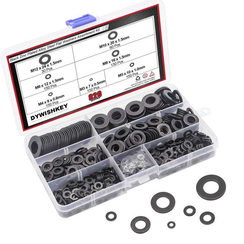 DWISHKEY 820Pieces 7 Sizes Black Zinc Plated Steel Flat Washers
