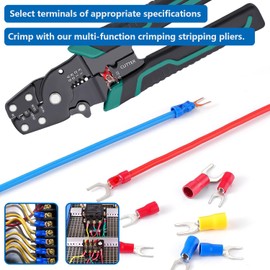 smseace 245pcs Crimping tool with #8(M4) Fork Spade Connectors 22-10AWG Wire Fork Connectors U-Type Fork Cnnectors Terminal Crimp/Stripping/Cutting Multifunction wire crimping tool