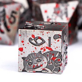 OGCOPHEN Metal DND Cat Dice Polyhedral RPG Dice Set with Gift Case for Dungeons Dragons Role Playing Game, 7PCS D and D Dice D6 D8 D10 D12 D20 D% (Blood)
