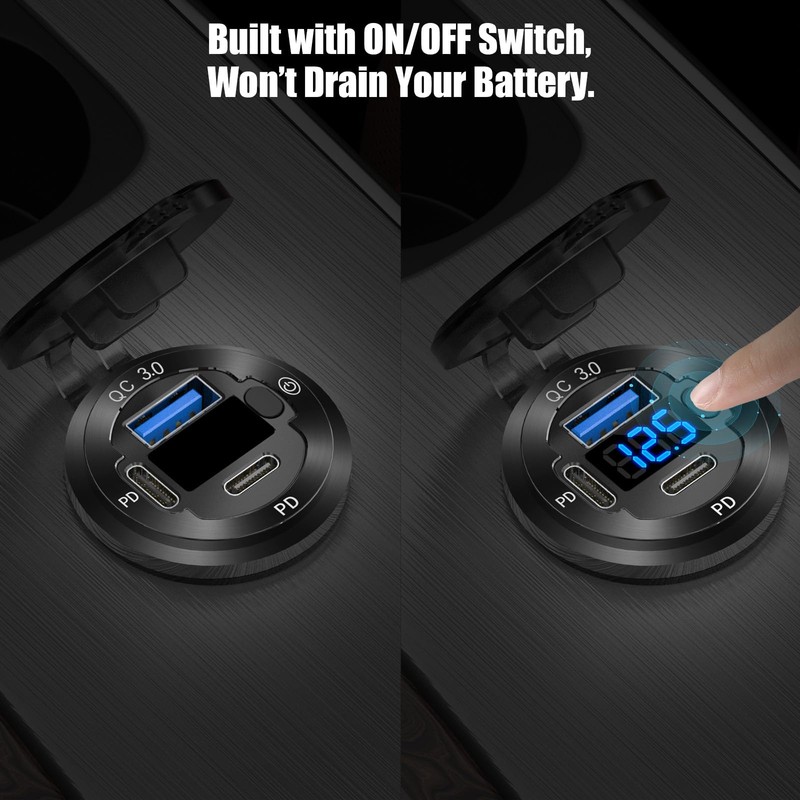 2 Pack 12V USB Outlet 3 Port Car Charger Socket,