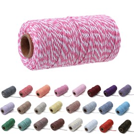 100 Yard/2mm Cotton Rope Colorful Craft Cord for Knitting Gifts Crafts (Pink and White)