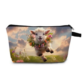 MoCaliduccious Sheep Star Printed Women Makeup Bag Travel Cosmetic Organizer Bag Small Zipper Toiletry Bag A Birthday Gift for Aries
