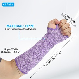 PATIKIL 12 Inch Cut Resistant Sleeve, 1Pair Arm Safety Protectors Sleeves with Thumb Hole Level 5 Protection Forearm Guard Sleeves for Thin Skin and Bruising, S, Purple