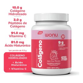 Wonu Colágeno Hidrolizado Polvo Con Ácido Hialurónico 345g Sabor FRESA ARANDANO