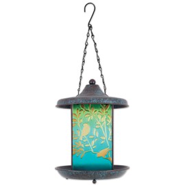 Sunset Vista Designs for The Birds Pressed Glass Suncatcher Hanging Birdfeeder, 19-Inch, Blue Bird