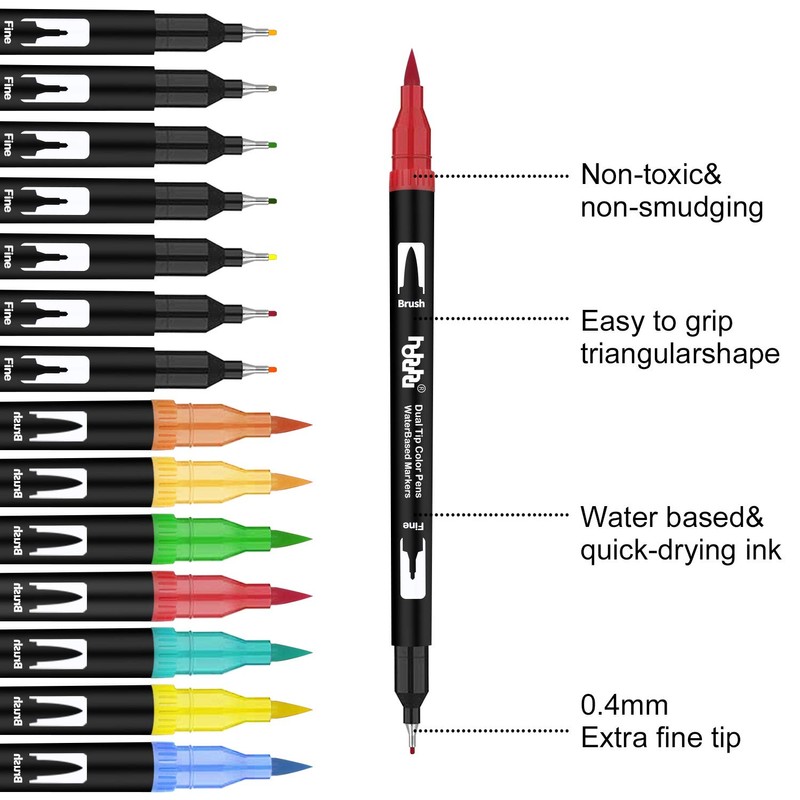 hho-100B 100 Colours Pen Set, Felt Tip Pens, Double-Sided Colouring