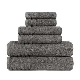 BW Luxe Home - 100% Soft Turkish Cotton 6 Piece Gray Towel Set (2 Bath, 2 Hand, 2 Wash). 600 GSM, Combed Natural Yarn for Fast Drying & Excellent Absorption. Hotel & Spa Luxury Quality.