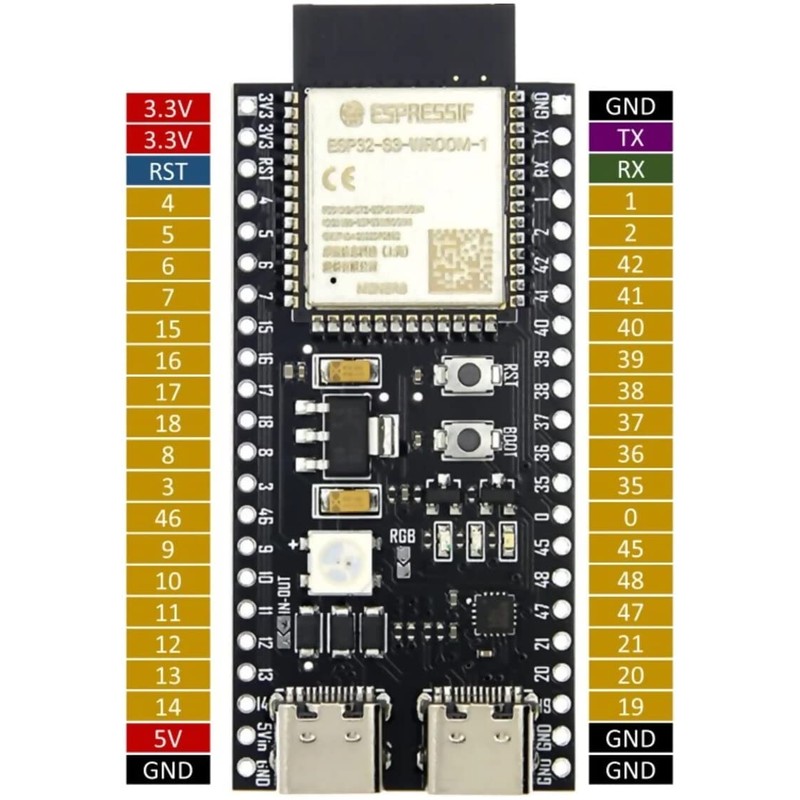 ESP32-S3 Board, 8MB Flash, 2MB RAM, USB Type-C, PCB Antenna