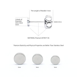 Artskin G23 Titanium Flat Dot Stud Earrings for Women Men Girls Earrings Hypoallergenic Nickel Free 3mm Silver Round Disc Stud Earrings for Sensitive Ears (3mm, Silver)