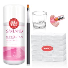 Saviland Slip Solution Poly Gel Nail Kit-120ml Slip Solution for Poly Gel, Nail Extension Liquid Solution Anti-stick Tools with Nail Art Brush Starter Kit for Poly Extension Nails Shaping Home DIY
