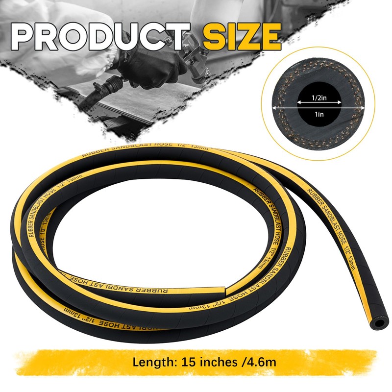 Threlaco Sandblast Hose 1/2" Id, 1" Od, 15 ft Long