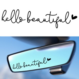 UZZH Hello Beautiful Car Rearview Mirror Stickers Decals, Car Window Stickers and Decals, Dresser Mirror Decor, Cute Car Decoration Accessories Rear View Mirror Decals for Women (Black)