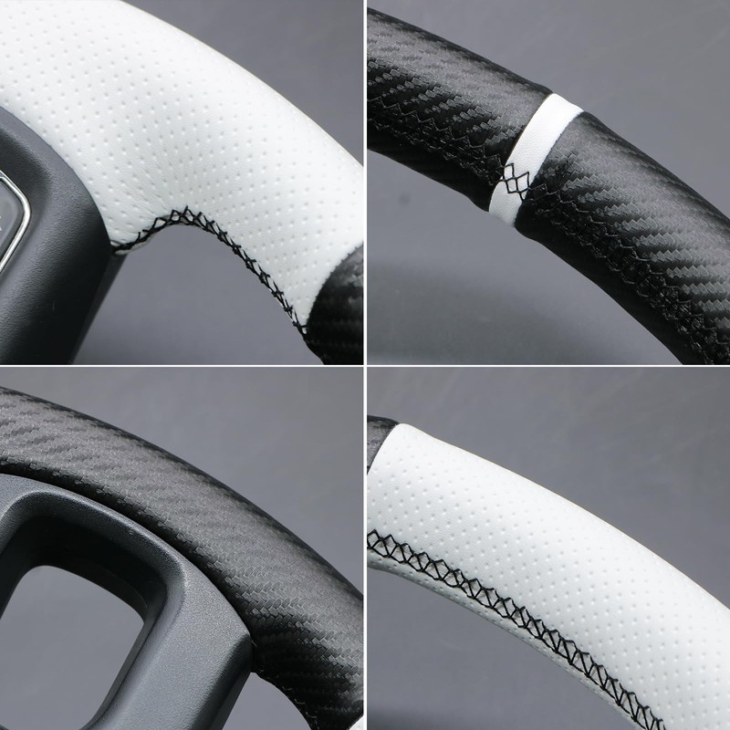 MEWANT DIY Stitched White Leather Steering Wheel Cover Wrap for