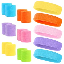 80s Neon Sweat Bands Absorbent Sweatbands for Gym Running, 18 Piece