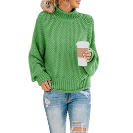Saodimallsu Women's Turtleneck Oversized Pullover Bat Long Sleeve Pullover Loose Chunky Knit Pullover (XX-Large, Brick Red), light green, XL
