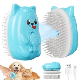 3 in 1 Cat Steam Brush for Shedding, 2 Steams Strength Modes, Pet Steam brush for Dog & Cat, Steam for Shedding & Grooming, brush for Long & Short Haired Pets, Spritz Defur Comb (sky blue)