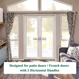 French Patio Door Security Lock for Straight Double Hinged Swing Door Levers, Only Works with 2 Horizontal Handles, No Key Required