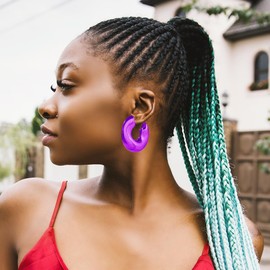 Y2K Acrylic C Stud Earrings Chunky Statement Hoop Earrings Colorful Resin Geometric Hoops Earrings Jewelry for Women Accessories Gifts (Purple)