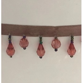 Wowfabric4less123 Burgundy Teardrop Beaded Fringe On Ribbon Trimming 1” Sold By The Yard