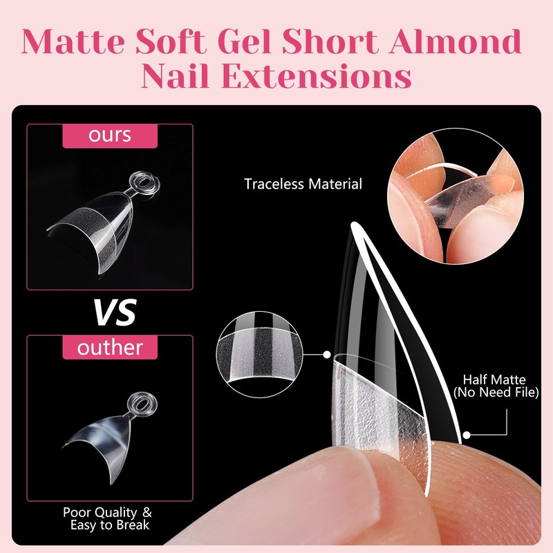 LIONVISON Short Almond Nail Tips Half Cover, 600PCS Extra Short