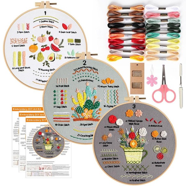 MA3TY 3PCS Embroidery Kit for Beginners, Cross Stitch DIY Craft