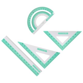 Kozelo 8pcs Geometry Set - [15cm Ruler] Aluminum Alloy Precise Measurement Laser Engraving Math Set Light Green for Office Use, 180 Degree Protractor 7cm Triangle 10cm Triangle