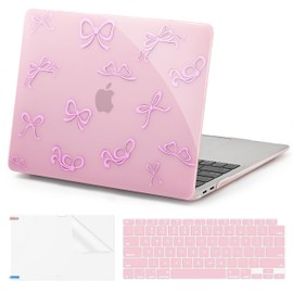 EooCoo Case Compatible with MacBook Pro 13 inch M2 2024 2023 2022-2016 Release M1 A2338 A2289 A2251 A2159 A1989 A1706 A1708 Protective Hard Case with Keyboard Cover, Screen Protector, Crystal Pink Bow