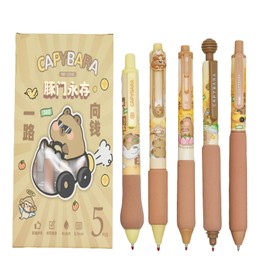 Lopenle 10 Pieces Capybara Pens Cute Animal Retractable Pens Black Gel Ink Pen Soft Foam Grip For School Home Office Stationery