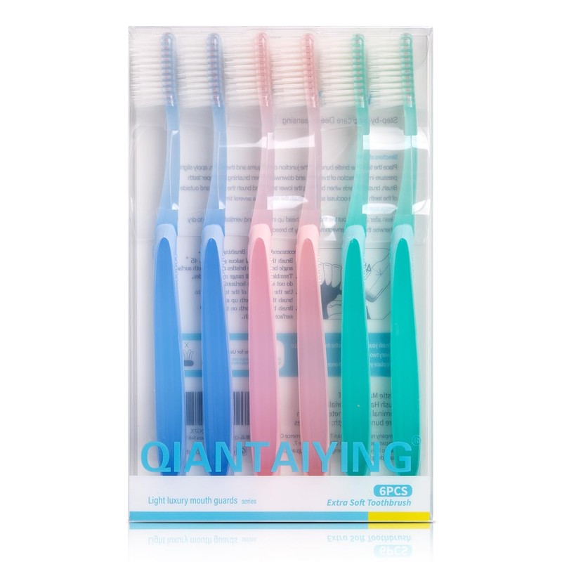 QIANTAIYING Extra Soft Toothbrush 6-Pack, Regular Head (3 Colors -