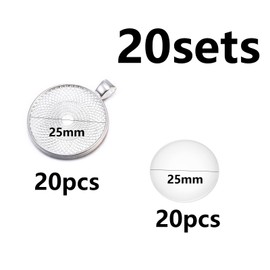 HERZWILD 20 Sets Round Bezel Pendant Trays, Alloy Blank 25mm Diameter with Transparent Glass Cabochon Settings for Cameo Photo Necklace Jewelry Making. (Silver A)