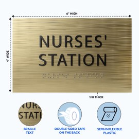 ADA CENTRAL SIGNS - 6" X4" Nurses Station Sign - ADA Compliant Tactile Graphics Grade 2 Braille Text | Wall Mount Plastic Care Staff Area Signs for Medical Health Offices, Hospital Buildings