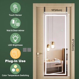 Hasipu Door Mirror Full Length, 47 x 18 Inch Full Body Wall Mirror Over The Door Hanging Mirror for Bedroom, Living Room, Cloakroom