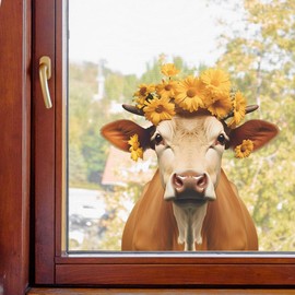 Cow Sunflower Stickers Wall Decals Peel and Stick for Nursery Removable Vinyl Funny Farm Animals Flower Wall Decor Window Decal for Playing Room Bedroom Living Room Decorations