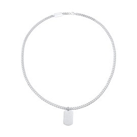 Kuzzoi Men's Necklace with Military Plate (15 mm) in 925 Sterling Silver Chain with Plaque Pendant for Man Dog Tag Men's Necklace Brushed Length 50 cm, Sterling Silver