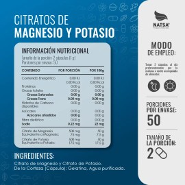 Natsa Citratos Magnesio Potasio 100 Cápsulas Cápsula
