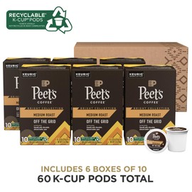 Peet's Coffee, Medium Roast Keurig K-Cup Pods, 100% Arabica Coffee - Off The Grid, 60 Count (6 Boxes of 10 K-Cup Pods)