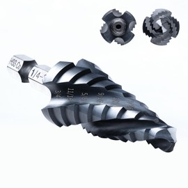 GRENPRO Titanium Four Spiral Flute Cobalt Step Drill Bits,1/4"-3/4" Impact Unibit Pro Max Step Bit Set,1/4" Hex Shank Step Drill Bit HSS M35 High Speed Steel Bit for Carbon Steel, Wood, Plastic