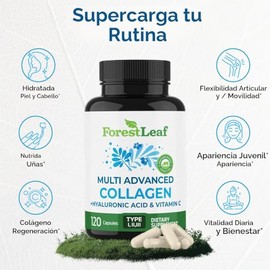 FORESTLEAF colágeno multi avanzado tipo I II III con ácido hialurónico y vitamina C - 120 cápsulas