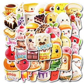 Pack of 50 3D Anthropomorphic Delicious Food Set, Cute Food Stickers, Waterproof Vinyl Stickers, Aesthetic Stickers, Scrapbook, Including Burgers, Toast, Cakes etc